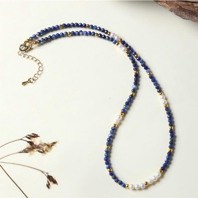 천연석 진주 목걸이 섬세한 목걸이 생일 선물 여자 친구 선물 공작석 청금석 공작석