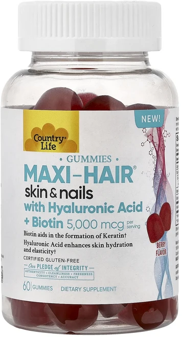 프리미엄상품 Country Life Maxi-Hair® 스킨 및 네일 구미젤리 히알루론산 + 비오틴 베리 함유 구미젤리 60개 끝내주게잘나가는상품, CountryLifeMaxiHair스킨및네일구미젤리히알 - 쿠팡