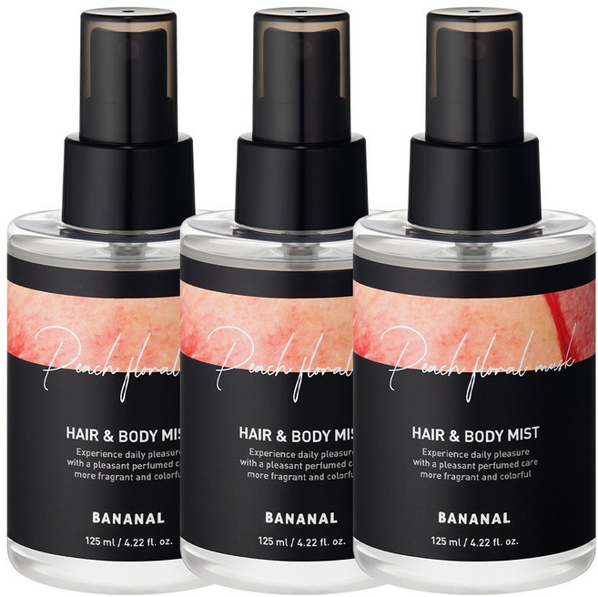 바나날 복숭아향 퍼퓸 헤어&바디 미스트 피치 플로랄 머스크, 125ml, 3개