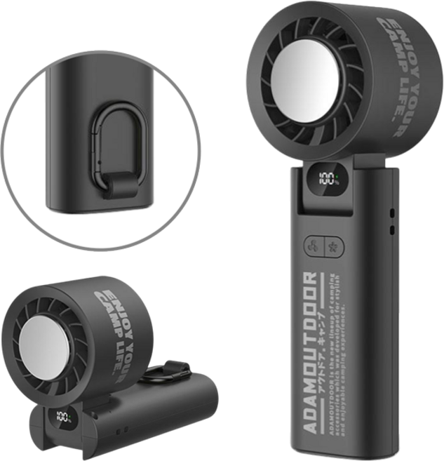 ADAMOUTDOOR ADFN-HTF500 隨身掛繩機能風扇 5200mAh 18650電池, Black