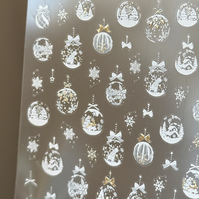 화이트 리스 네일 스티커 크리스마스 오로라 골드, 화이트 실버, 1개