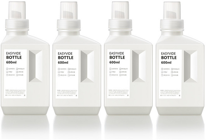 꿈꾸는 키친 세탁 세제 소분 용기 600ml 4P + 방수라벨지 4P, 화이트, 1세트