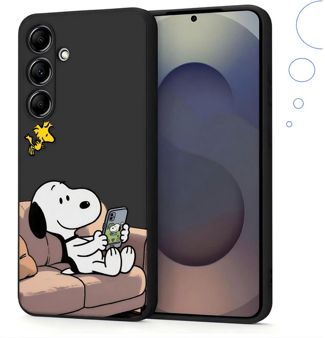 소파에서 핸드폰 보는 스누피 갤럭시 폰케이스 블랙