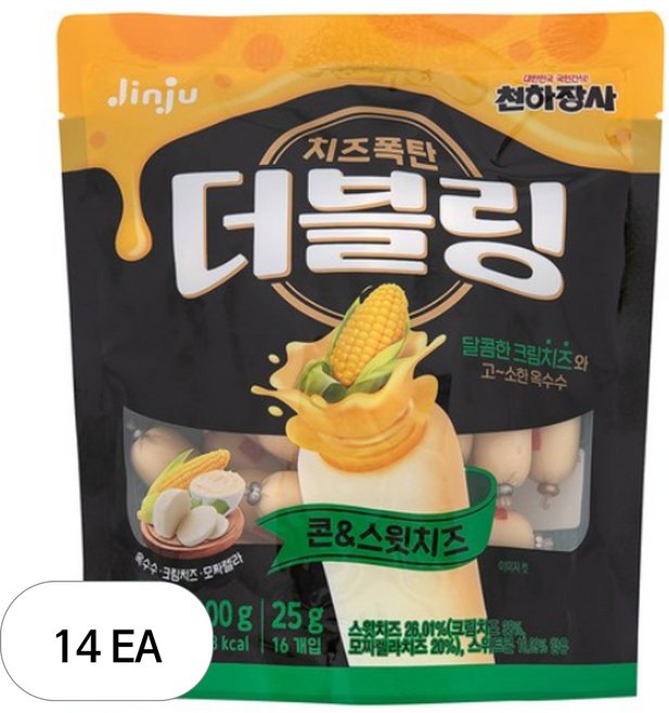 천하장사 더블링 콘&스윗치즈 소시지, 400g, 14개