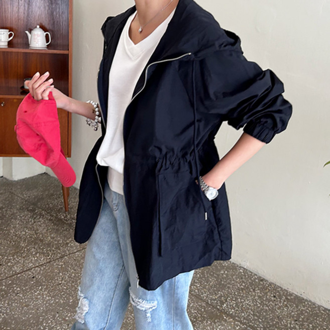 마이쏭 여성 빅사이즈 루즈핏 사파리 위너스트링후드바람막이점퍼