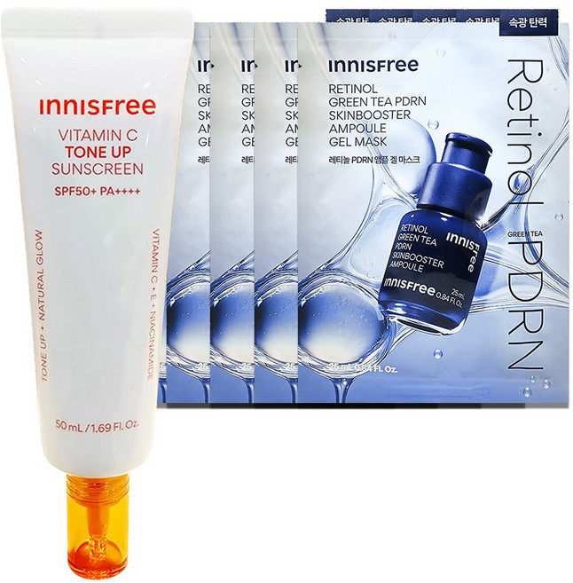 이니스프리 비타민C 잡티 톤업 선크림 50mL+레티놀 PDRN 스킨부스터 앰플 겔 마스크 (25mL) 5매, 1개, 25ml