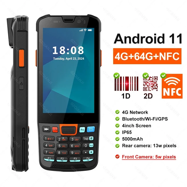 안드로이드 11 산업용 PDA 4GB+64GB RAM+ROM 휴대용 단말기 1D 2D 바코드 QR 스캐너 데이터 수집기 충전기, 03 미국, 01 4G-64GB NFC