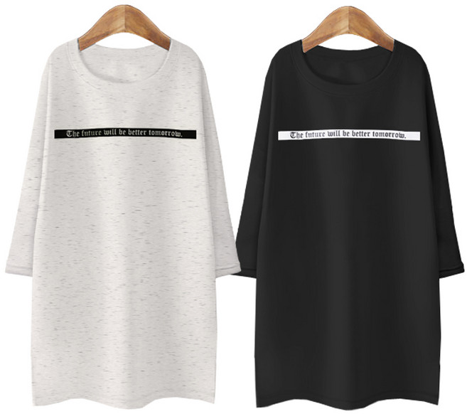 BER2230 칠부소매롱티 44~77까지 루즈핏 특양면 엉덩이길이 7부 빅사이즈_Oatmeal Black