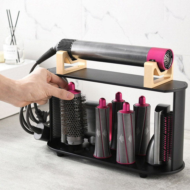 다이슨 에어랩 호환 고데기 스탠드 드라이어 브러쉬 수납 정리함, 1개, blackgold