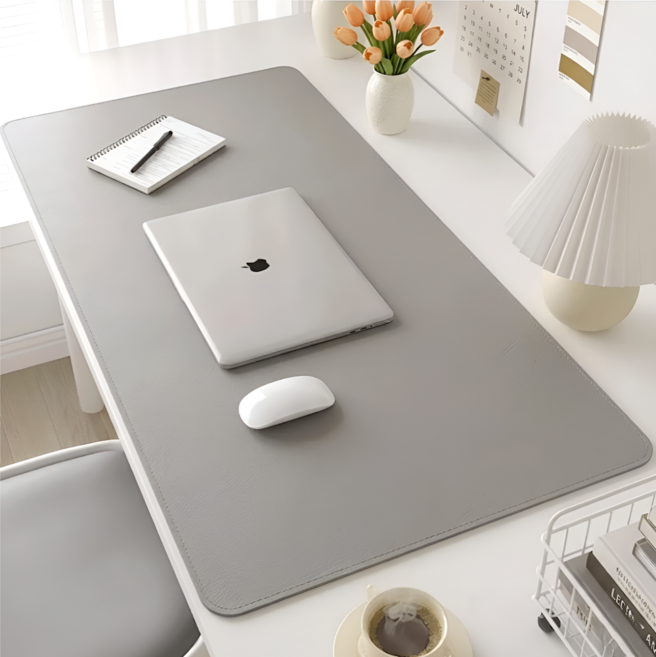 그로브홈 깔끔정리 프리미엄 가죽 데스크 매트, 웜 그레이