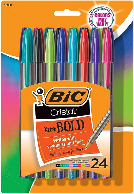 BIC MSBAPP241-A-AST 크리스탈 엑스트라 볼드 패션 볼펜 미디엄 포인트 1.6mm 다양한 색상 24개입186345