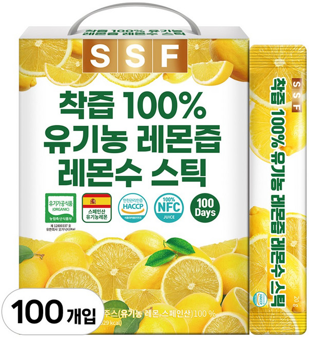 유기농 레몬즙 레몬수 스틱 100%착즙 원액, 2kg, 1개