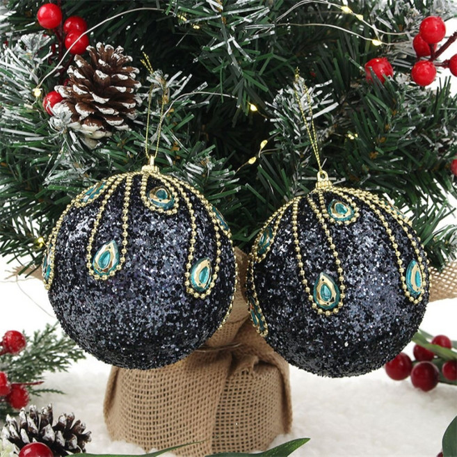 [하루셀렉] 크리스마스 트리 글리터 장식볼 에메랄드 10cm 다크블루 행잉오너먼트