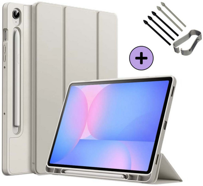 갤럭시탭 S10 FE / S10 FE 플러스 호환 S펜슬 수납 케이스 북커버 아이친구, 라이트실버