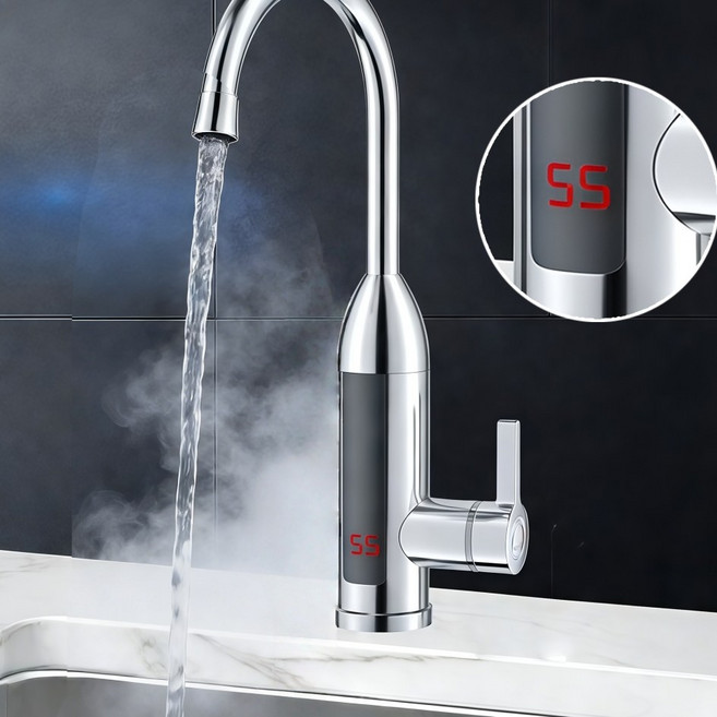 3초 급속 전기 순간 온수기 수도꼭지 온수 히터 급속 물히터 싱크대 욕실 급속가열 온수기, 실버(220V)