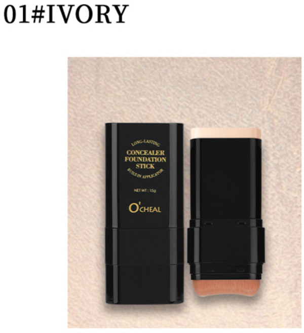 페이스파운데이션 Ocheal 투 인 원 컨실러 파운데이션 스틱 페이셜 매트 방수 브론저 컨투어링 페이스 커버리지 모이스춰 라이징 메이크업 크림, [05] Brush 01 IVORY, [01] 15-20g, [05] Brush 01 IVORY
