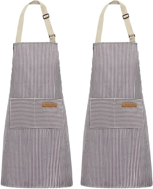 掛脖條紋圍裙 餐廳 奶茶咖啡店 烹飪 廚師 工作服, 咖色細條紋
