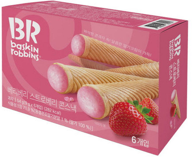 배스킨라빈스 아이스크림 콘스낵 베리베리스트로베리, 54g, 4개