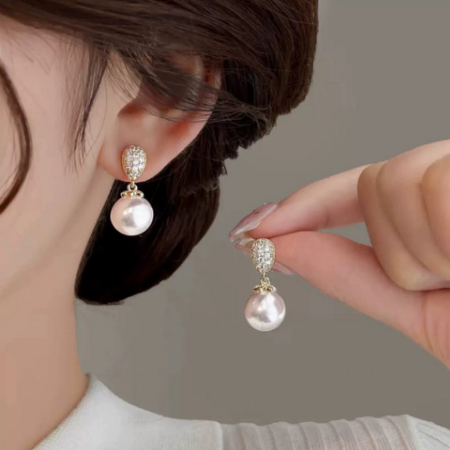 여성 진주 드롭 귀걸이 큐빅 물방울 s925 귀걸이