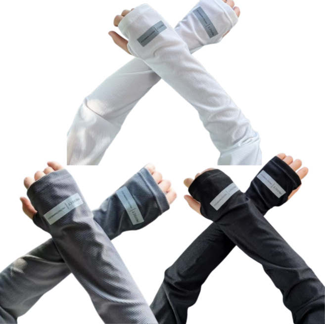 [1+1+1] 선밸런스 남여공용 헐렁한 팔토시 루즈핏 아이스원단 손등형 쿨토시, 3세트, 화이트+그레이+블랙