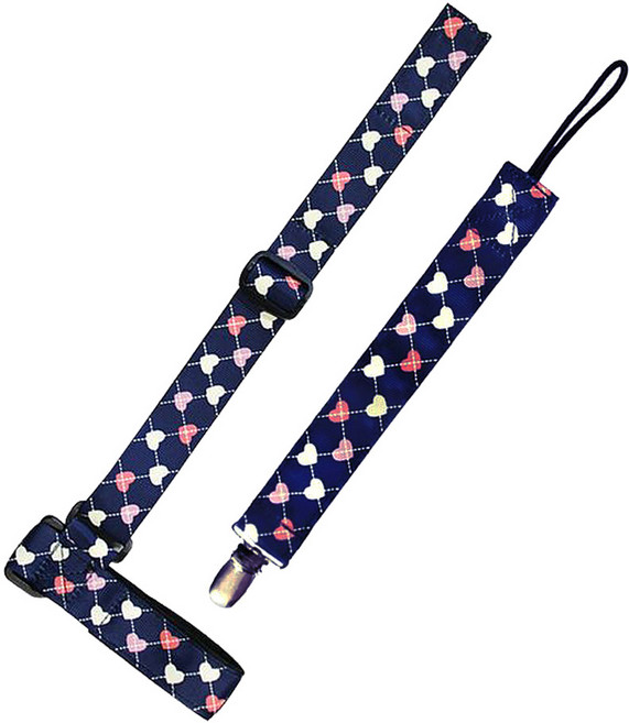 아가프라 유모차 액세서리 멀티스트랩 +클립 분실방지 집게 치발기끈, 1세트, 하트네이비+하트네이비