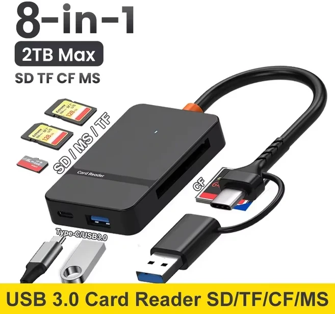USB 3.0 카드 리더 SD 마이크로 TF CF MS U 디스크 컴팩트 플래시 어댑터 노트북용 멀티 8 in 1 스마트, 01 8 IN 1 card reader