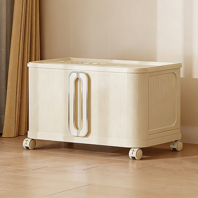 KDNC 접이식 투명 바퀴형 양문형 수납함, 1개, 크림