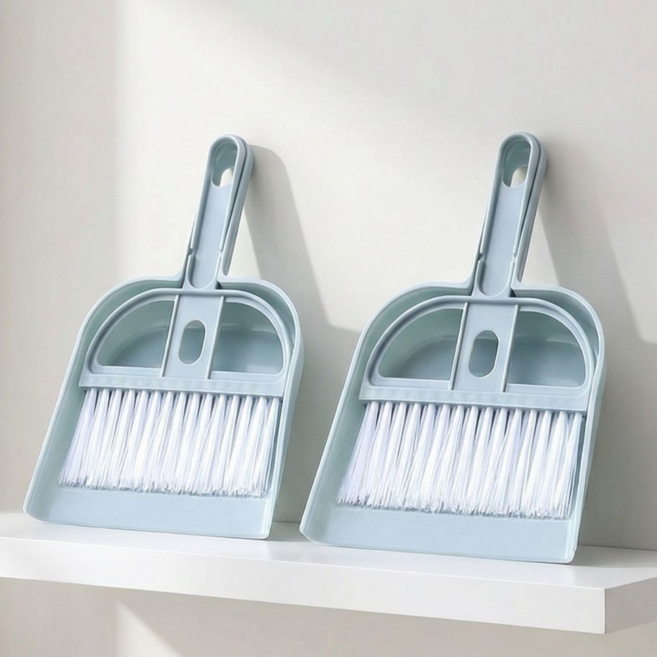 글로넥트 초미니 빗자루 쓰레받기 세트 실내청소용, Blue, 2개