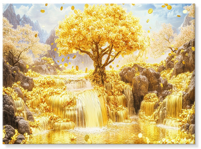 더아트컴퍼니 돈들어오는 황금 돈나무 액자 거실 인테리어 그림 골드 풍수 재물운 금전운 액자, 12. 재물운 돈나무 폭포