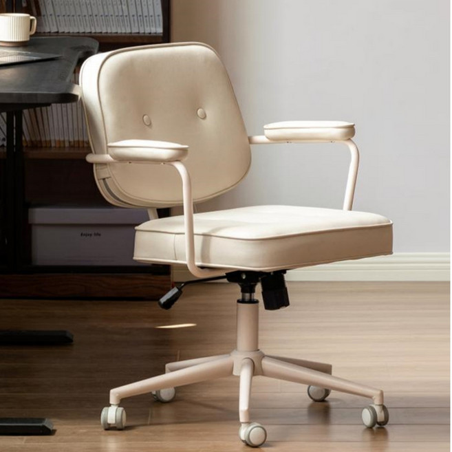 사무용 푹신한 컴퓨터 의자 공부의자 책상의자 360도 회전이 가능한 북유럽 스타일의 컴퓨터 의자, 화이트