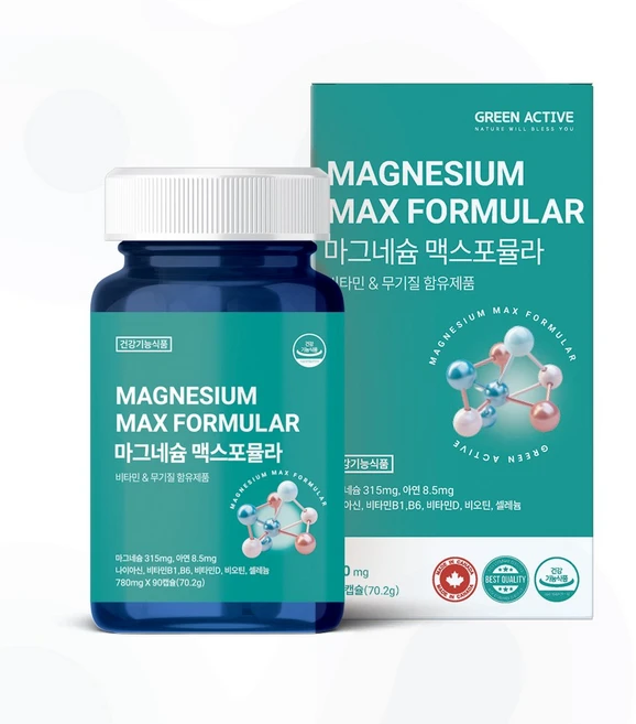 그린액티브 마그네슘 맥스 포뮬라 780mg 비타민 무기질 함유 90캡슐, 1개, 90정 - 쿠팡