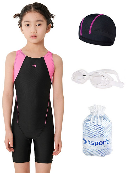 TS스포츠 초등 생존수영 여아 3부 반전신 수영복 단색 학교수업용 국내제작