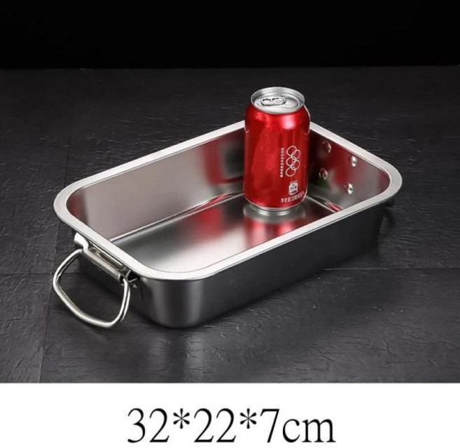 스텐 밧드 두꺼운 스테인리스 스틸 사각 케이크 빵 대야 딥 플레이트 과일 식품 보관 트레이 핸들 로프 팬, 한개옵션1, 1개