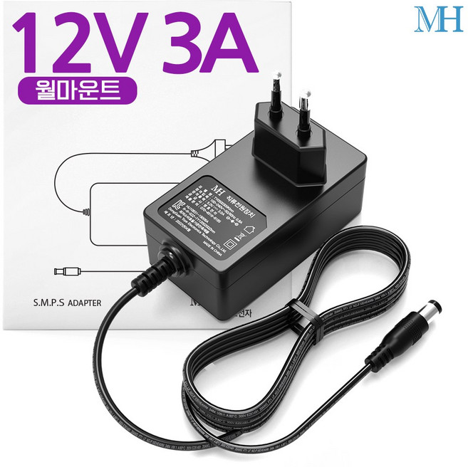 명호전자 아답터 12V 3A 벽걸이형 어댑터, 1개