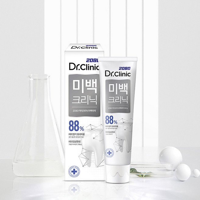 2080 닥터 크리닉 미백 치약 100g 2입 화이트민트향 치아밝기 개선치약, 2개