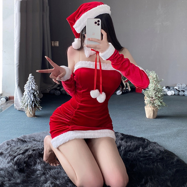 聖誕節日限定雪球，贈聖誕帽，新年聖誕節聖誕裝，紅色聖誕服裝，聖誕洋裝，紅色洋裝，斗篷披風，聖誕節服裝，聖誕節衣服，性感內衣