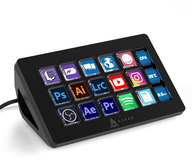 A.JAZZ AKP153 스트리밍 스튜디오 컨트롤러 키패드 타입-c 유선 15 매크로 LCD 키&1 측면 화면 디스플레이 분리형 스탠드 Win MAC 트위터 TikTok You, Black, 1개, 블랙