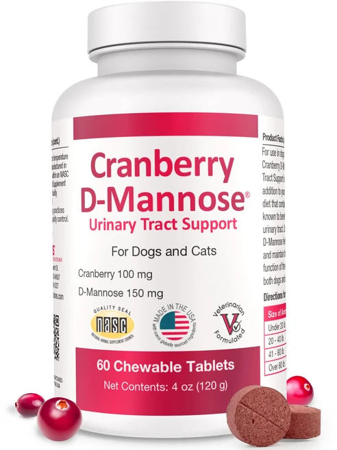 펫 헬스 솔루션스 크랜베리 D-만노스 요로 건강 지원 - 강 Cranberry D-Mannose Urinary Tract Supplement for Dogs & Cats – Bla, 60정, 1개 - 쿠팡