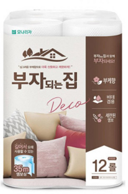 부자되는집 2겹엠보 부케향 35M 12롤 x3팩 비데겸용, 12개입, 3개