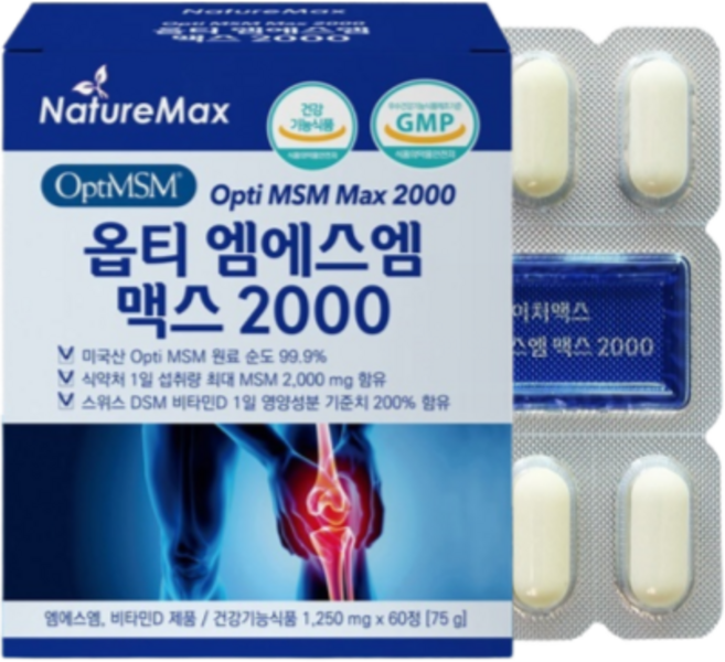 엠에스엠 MSM 비타민D 보스웰리아 녹색홍합분말 복합물 정제형 개별포장, 1개, 60정