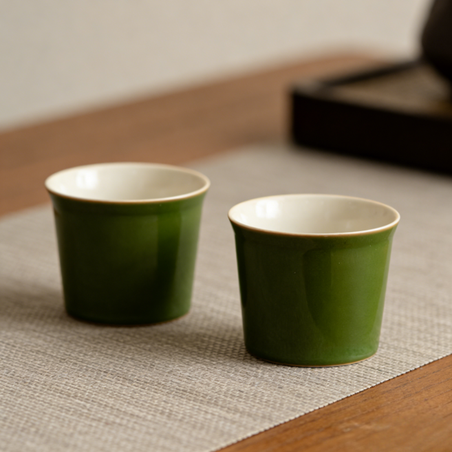 흑녹색 도자기 찻잔 우아한 사케잔 세트 60ml/70ml [부모님 선물], 2개, 흑녹색B
