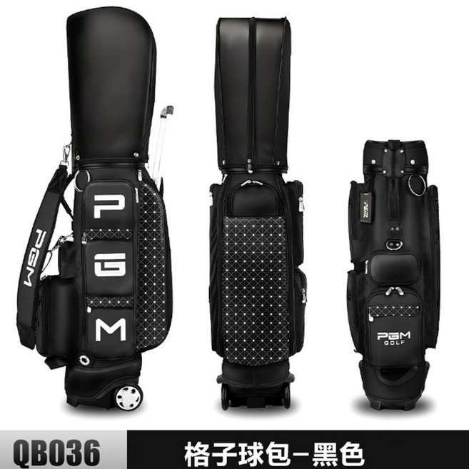 PGM 女士拖輪高爾夫球包, QB036黑色格子球包