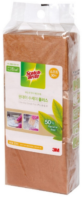3M 원데이 수세미 플러스 리필 30P 소프트 다용도 주방 욕실 베란다 화장실 청소 창틀 캠핑 차박 그리들 찌든때 기름때, 1개