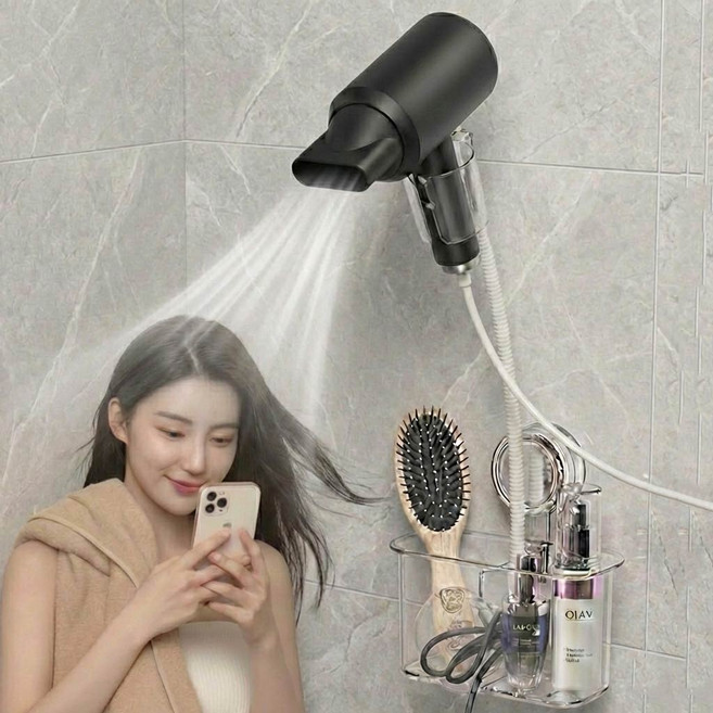 슈가라인 드라이기 거치대 스텐드 수납형 360도 회전 강력접착, 1개, 투명