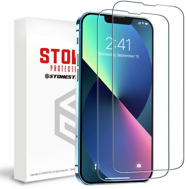 스톤스틸 고투명 강화유리 휴대폰 액정 보호 필름 1+1, 2개