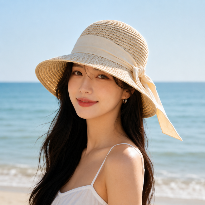 포룸 라벨라 예쁜리본모자 라탄 밀짚모자