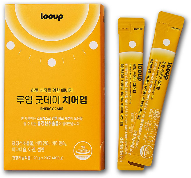 루업 굿데이 치어업 스트레스 피로 개선 홍경천추출물 비타민B 마그네슘 아연 셀렌 3box(60포), 20g, 60개