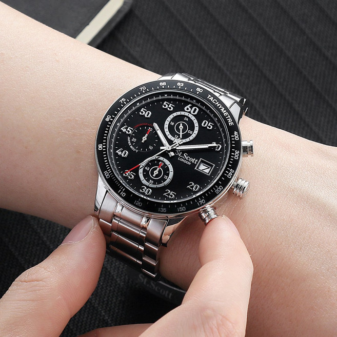 세인트스코트 ST7117M 본사 정품 크로노그래프 남성 메탈 시계 + 밴드조절공구 쇼핑백 증정