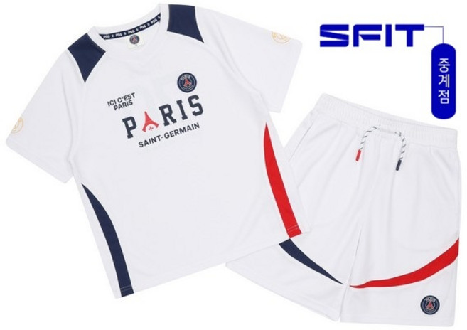 에스핏 중계점 25년 여름신상품 대전 막~시작! 파리생제르망 PSG라인 배색 유니폼 4부 세트 (화이트) SJZ304MKTR83#축구복#프랑스 프리미엄리그 구단 유니폼