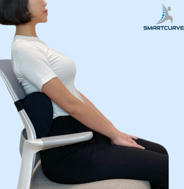 스마트커브 허리편안C쿠션 요추 전만 허리 지지대 자동차 비행기 의자 등받이 사무실 휴대성, 미드나잇네이비, 1개